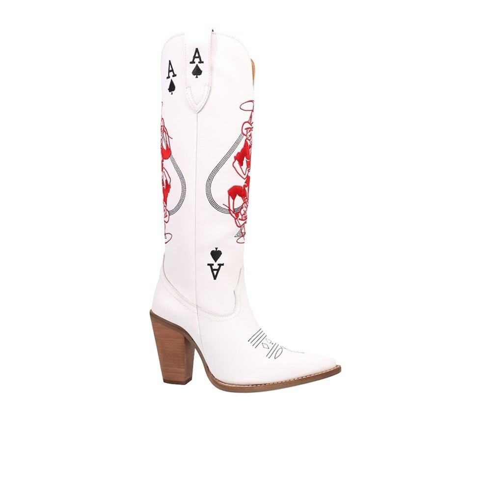 Dingo Womens 9.5 Ace Of Spades White Leather Embroidered Western Cowboy Boots